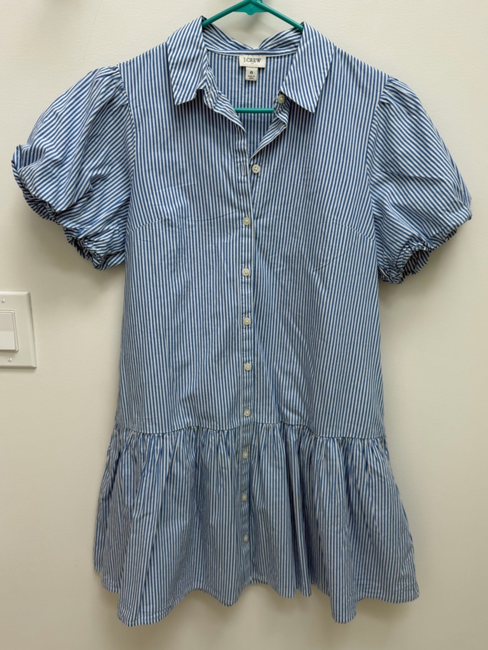 J. Crew Blue & White Striped Button-Down Shirt Dress